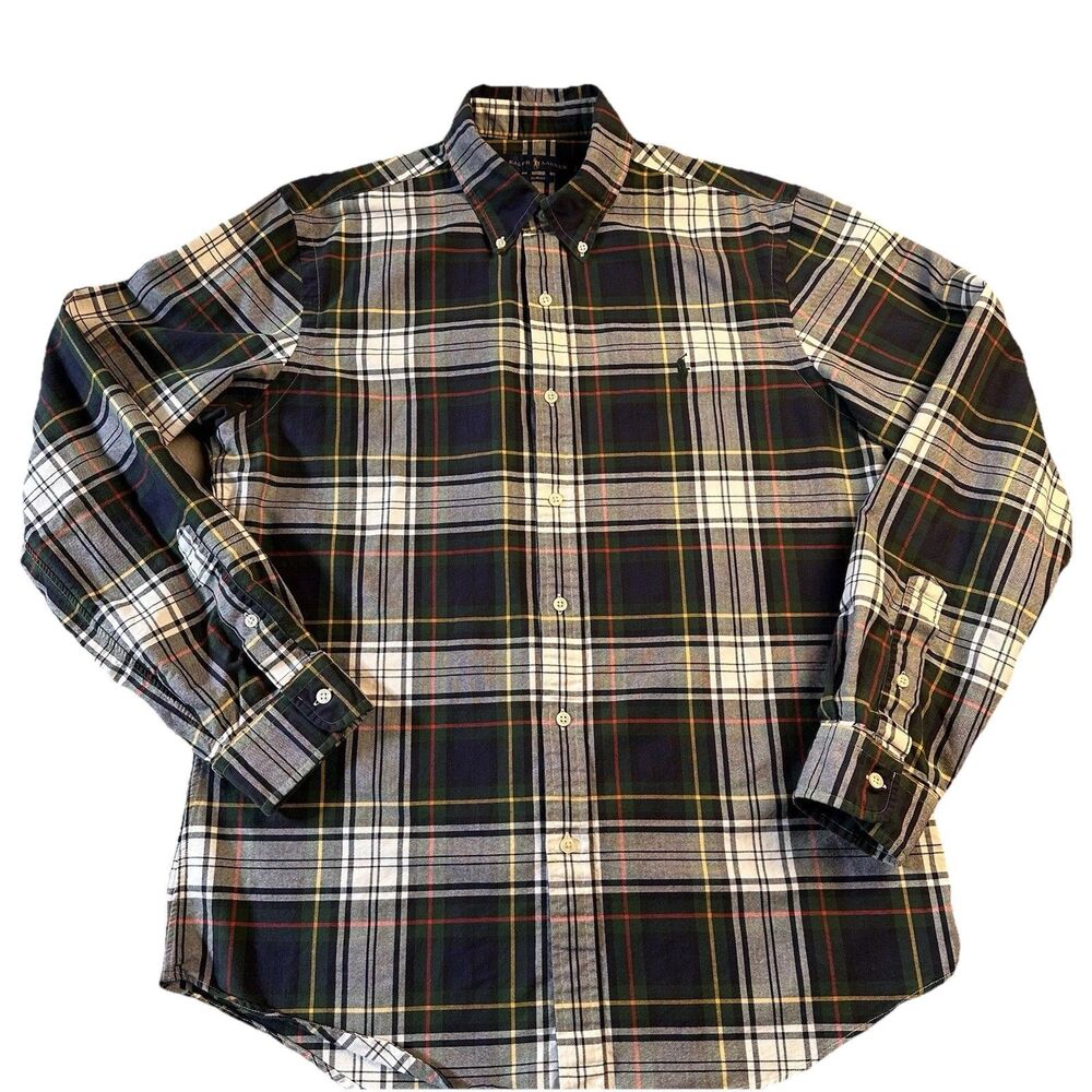 Ralph Lauren Plaid Slim Fit Long Sleeve Button Down Shirt 100% Cotton Size Large